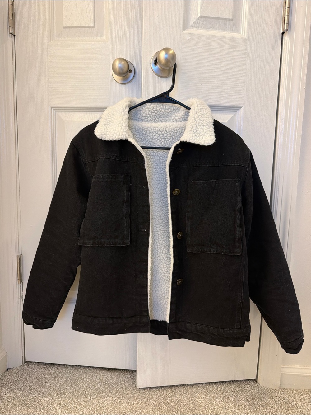 Forever 21 Black Jean Jacket with White Sherpa Lining